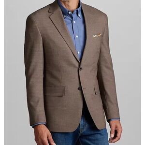 Jos‎ A Bank Sportcoat 42L Blazer Jacket Tailored Fit Micro Check Tan D050250